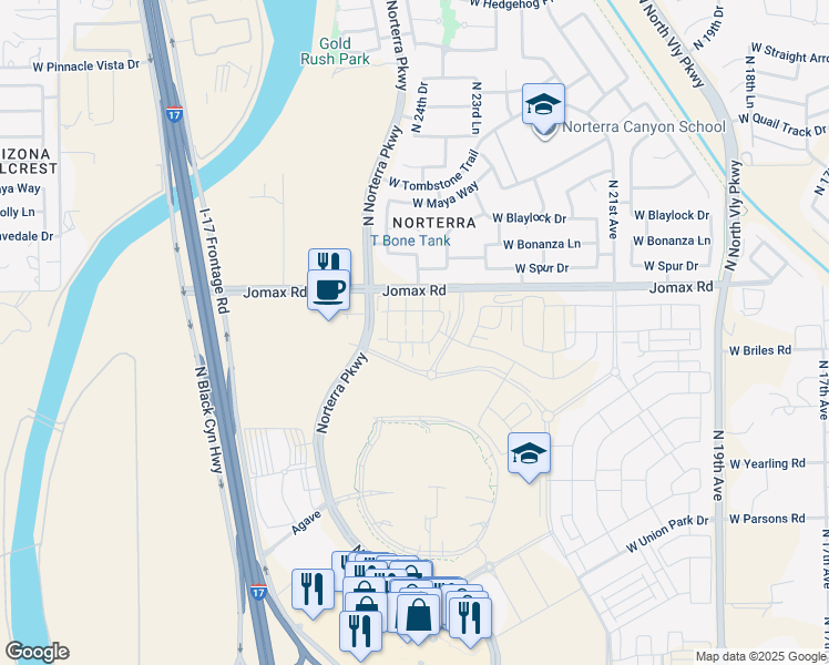 map of restaurants, bars, coffee shops, grocery stores, and more near West Jomax Road in Phoenix