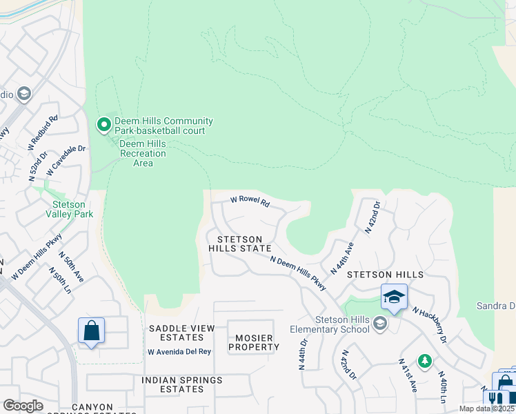 map of restaurants, bars, coffee shops, grocery stores, and more near 4543 West Rowel Road in Phoenix