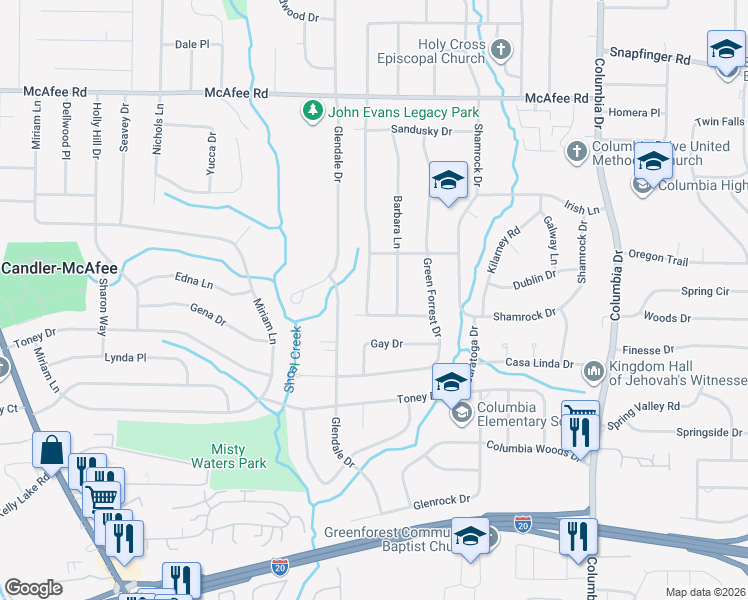 map of restaurants, bars, coffee shops, grocery stores, and more near 2219 Rosewood Road in Decatur