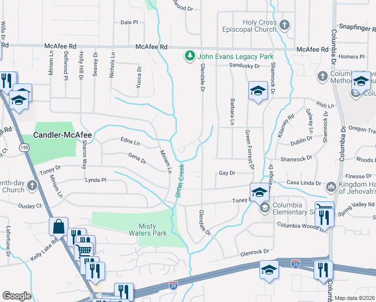 map of restaurants, bars, coffee shops, grocery stores, and more near 3075 Glendale Court in Decatur