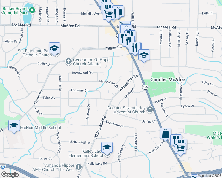 map of restaurants, bars, coffee shops, grocery stores, and more near 2263 Nolan Drive in Decatur