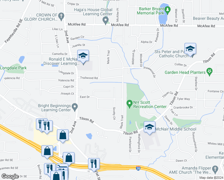 map of restaurants, bars, coffee shops, grocery stores, and more near 2231 Scotty Circle in Decatur
