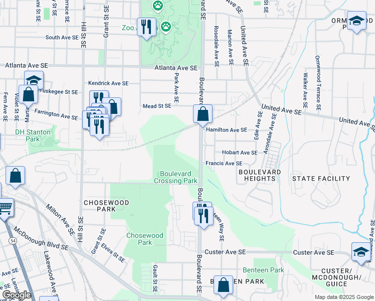 map of restaurants, bars, coffee shops, grocery stores, and more near in Atlanta