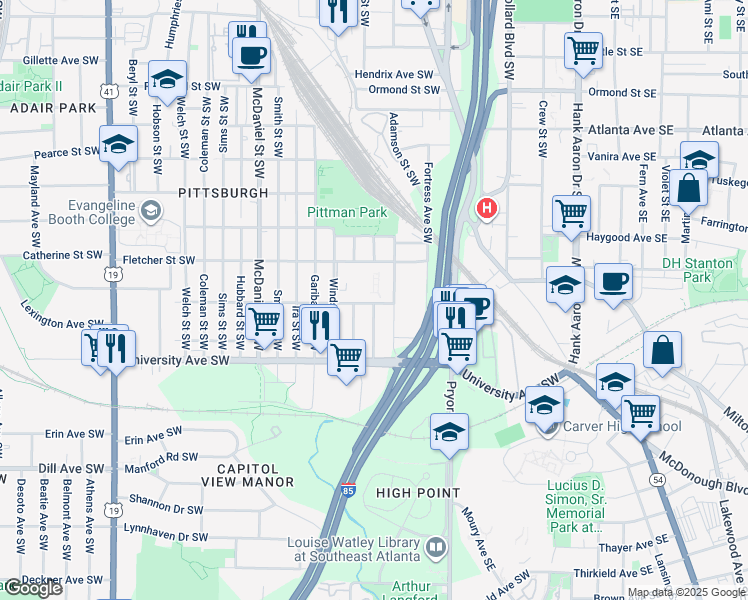 map of restaurants, bars, coffee shops, grocery stores, and more near 1108 West Avenue Southwest in Atlanta