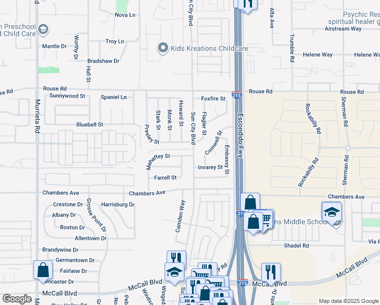 map of restaurants, bars, coffee shops, grocery stores, and more near 26738 Mehaffey Street in Menifee