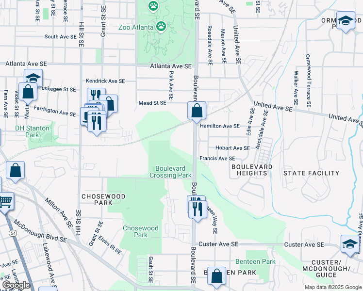 map of restaurants, bars, coffee shops, grocery stores, and more near in Atlanta