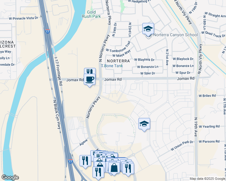 map of restaurants, bars, coffee shops, grocery stores, and more near West Jomax Road in Phoenix