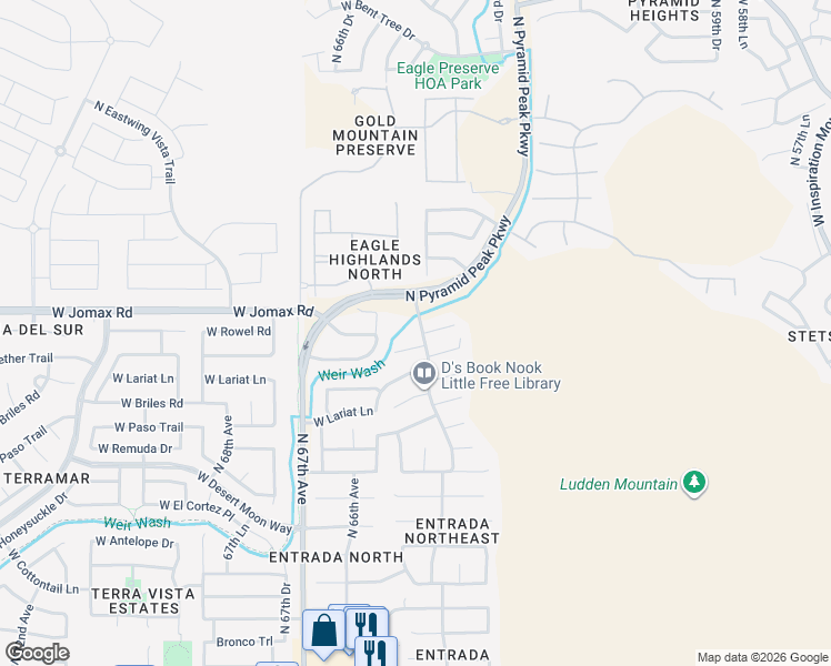 map of restaurants, bars, coffee shops, grocery stores, and more near 6354 West Rowel Road in Phoenix