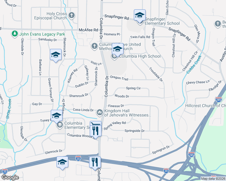 map of restaurants, bars, coffee shops, grocery stores, and more near 3408 Spring Circle in Decatur