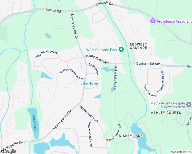 map of restaurants, bars, coffee shops, grocery stores, and more near 4510 Birdie Lane Southwest in Atlanta