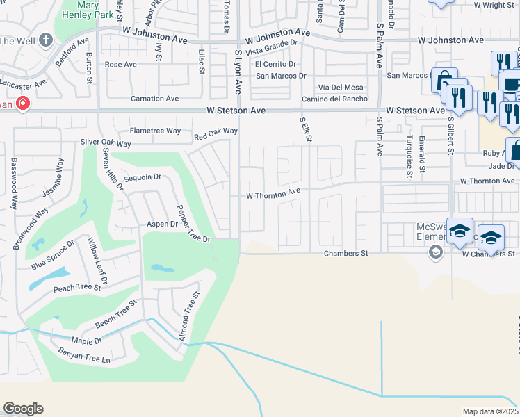 map of restaurants, bars, coffee shops, grocery stores, and more near 1319 Zirconia Street in Hemet