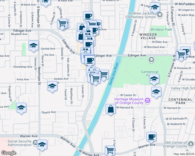 map of restaurants, bars, coffee shops, grocery stores, and more near 16440 Harbor Boulevard in Fountain Valley