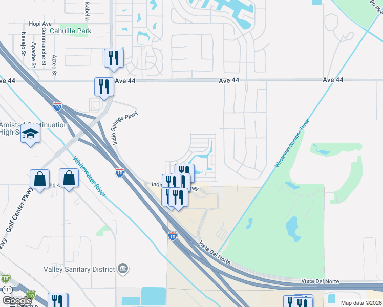 map of restaurants, bars, coffee shops, grocery stores, and more near Lakeview in Indio
