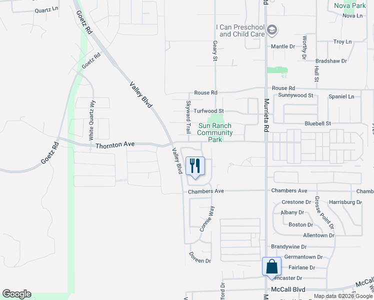 map of restaurants, bars, coffee shops, grocery stores, and more near 25635 Union Hill Dr in Menifee