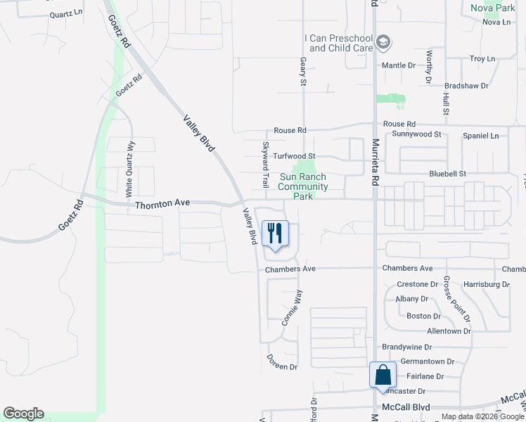 map of restaurants, bars, coffee shops, grocery stores, and more near 25635 Union Hill Drive in Menifee