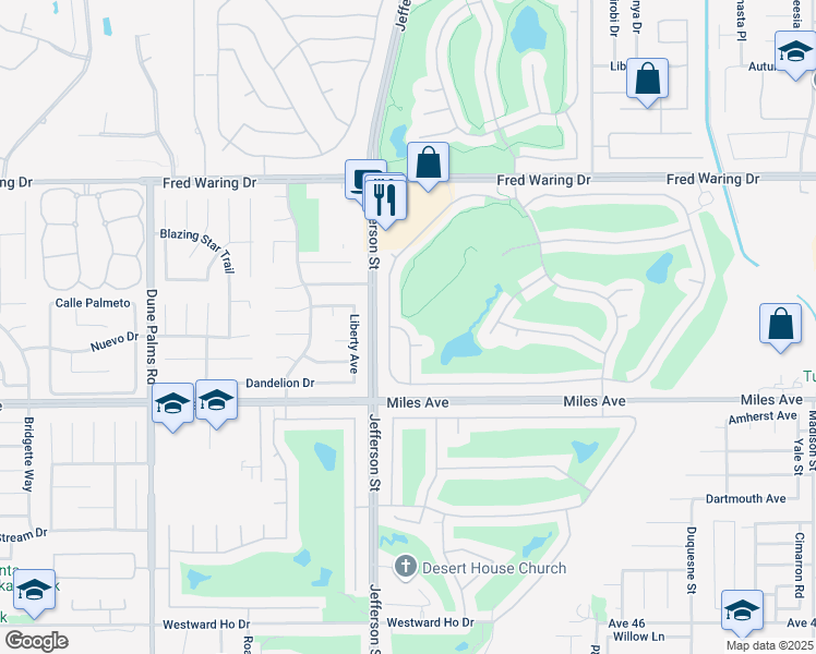 map of restaurants, bars, coffee shops, grocery stores, and more near 44702 Alexandria Vale in Indio