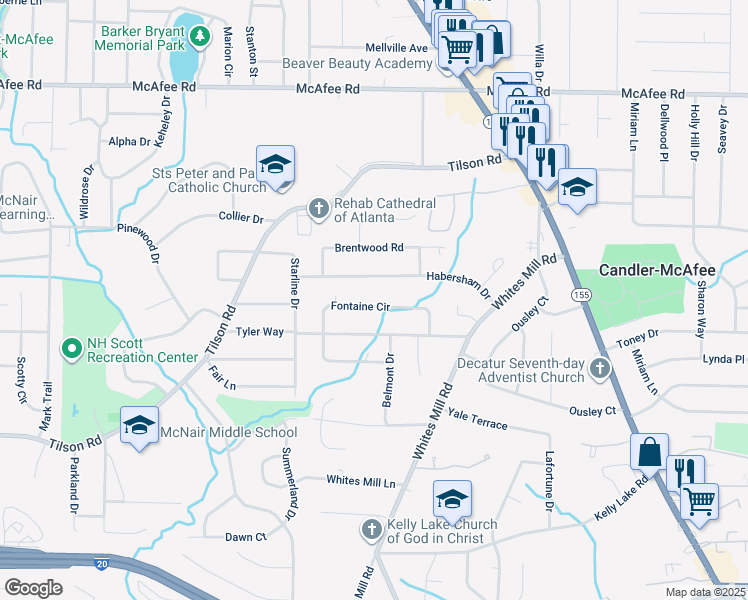 map of restaurants, bars, coffee shops, grocery stores, and more near 2508 Fontaine Circle in Decatur