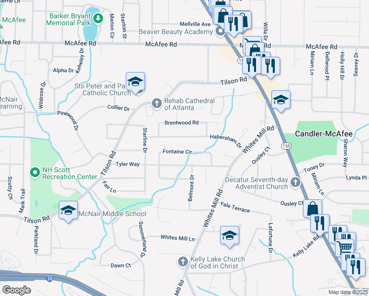 map of restaurants, bars, coffee shops, grocery stores, and more near 2508 Fontaine Circle in Decatur