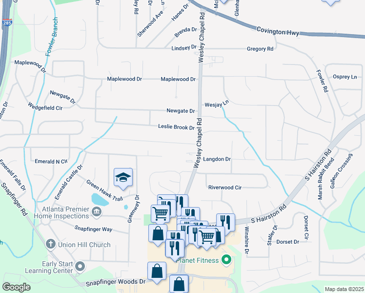 map of restaurants, bars, coffee shops, grocery stores, and more near 4251 Canby Lane in Decatur
