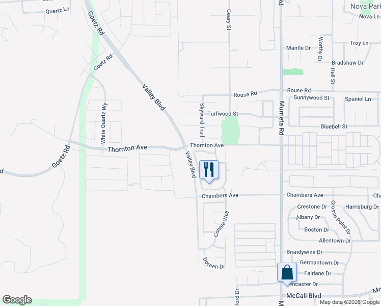 map of restaurants, bars, coffee shops, grocery stores, and more near 27267 Prominence Road in Menifee