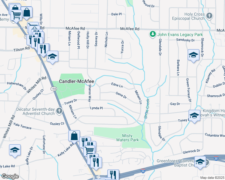 map of restaurants, bars, coffee shops, grocery stores, and more near 2932 Gena Drive in Decatur