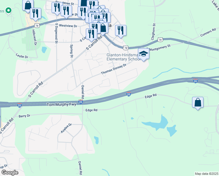 map of restaurants, bars, coffee shops, grocery stores, and more near 218 Alton Cir in Villa Rica