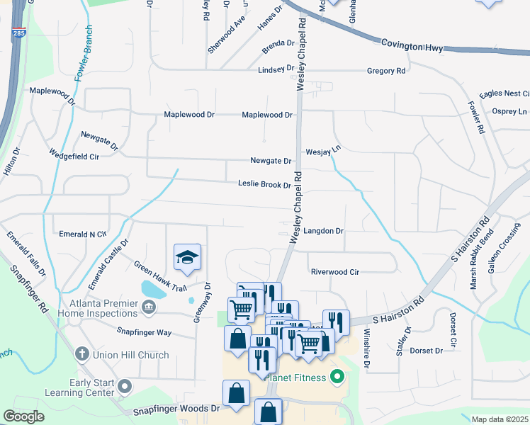 map of restaurants, bars, coffee shops, grocery stores, and more near 4239 Canby Lane in Decatur