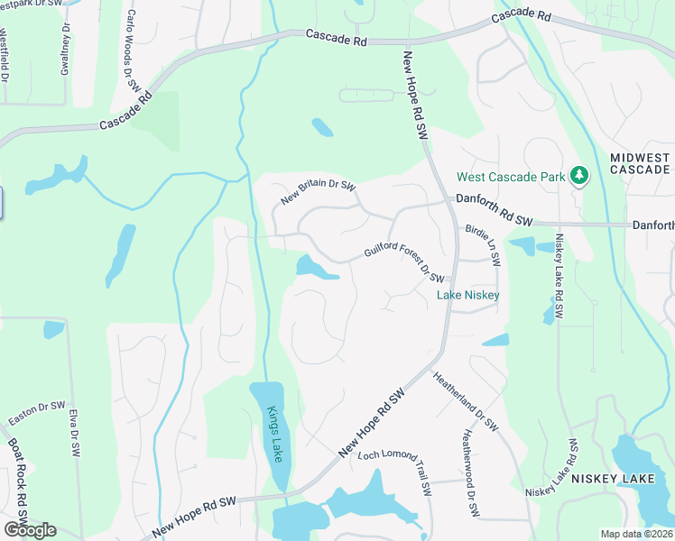 map of restaurants, bars, coffee shops, grocery stores, and more near 4700 Guilford Forest Drive Southwest in Atlanta
