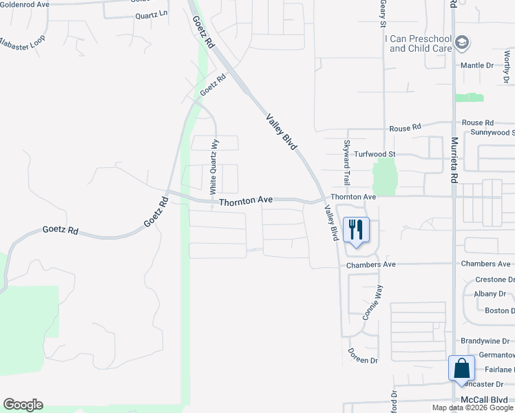 map of restaurants, bars, coffee shops, grocery stores, and more near 27281 Ametrine Street in Menifee