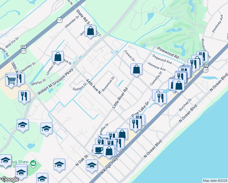 map of restaurants, bars, coffee shops, grocery stores, and more near 806 45th Avenue North in Myrtle Beach