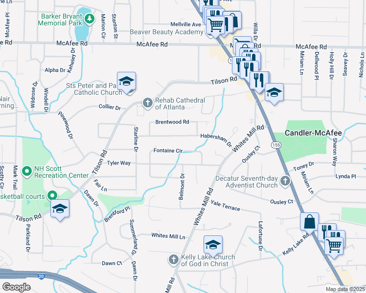 map of restaurants, bars, coffee shops, grocery stores, and more near 2526 Fontaine Circle in Decatur