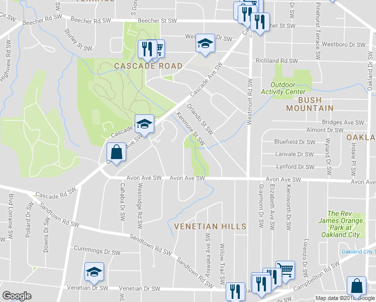map of restaurants, bars, coffee shops, grocery stores, and more near 1128 Chatham Avenue Southwest in Atlanta