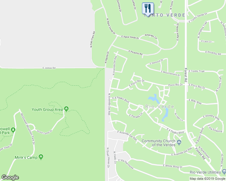 map of restaurants, bars, coffee shops, grocery stores, and more near 26217 North Avenida Del Ray in Rio Verde