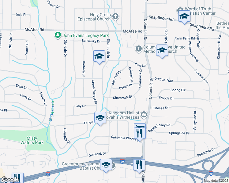 map of restaurants, bars, coffee shops, grocery stores, and more near 3263 Dublin Drive in Decatur