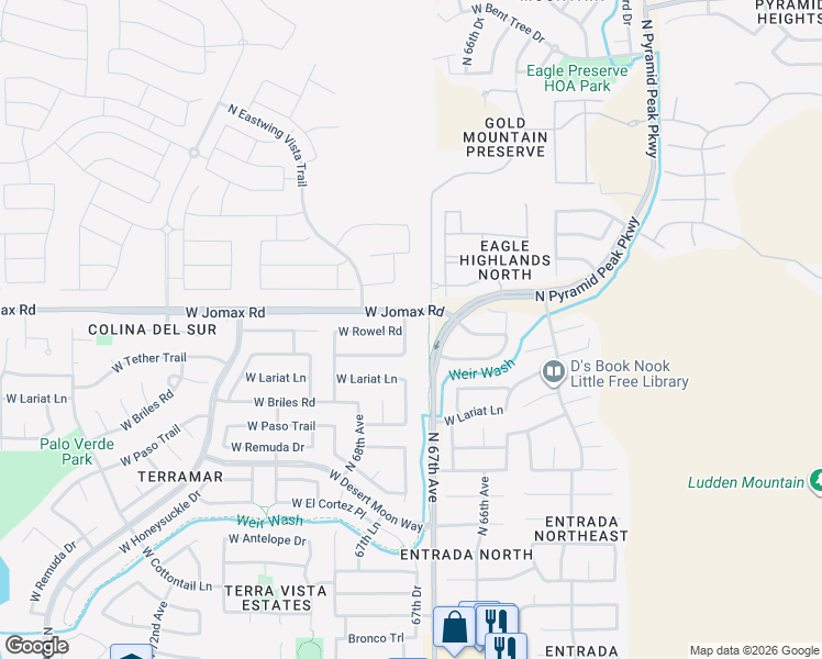 map of restaurants, bars, coffee shops, grocery stores, and more near 26515 North 67th Drive in Peoria
