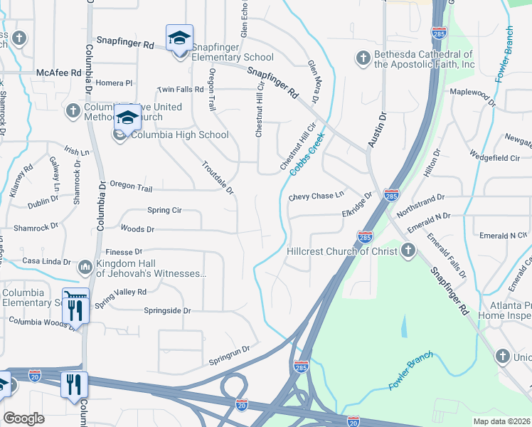 map of restaurants, bars, coffee shops, grocery stores, and more near 2212 Cobb Creek Dr in Decatur