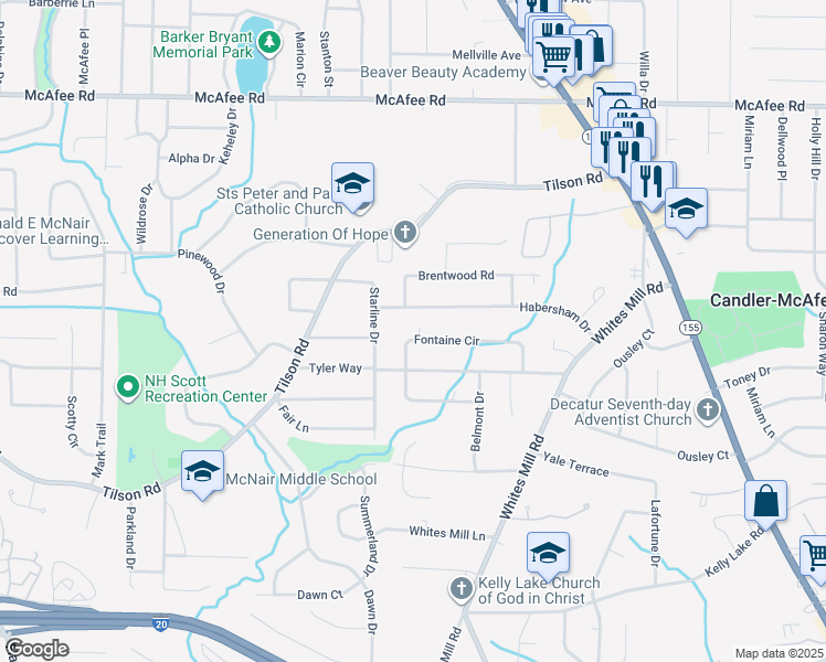map of restaurants, bars, coffee shops, grocery stores, and more near 2464 Fontaine Circle in Decatur