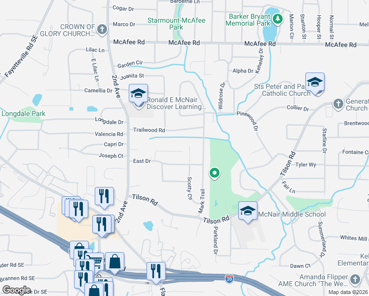 map of restaurants, bars, coffee shops, grocery stores, and more near 2231 Scotty Circle in Decatur