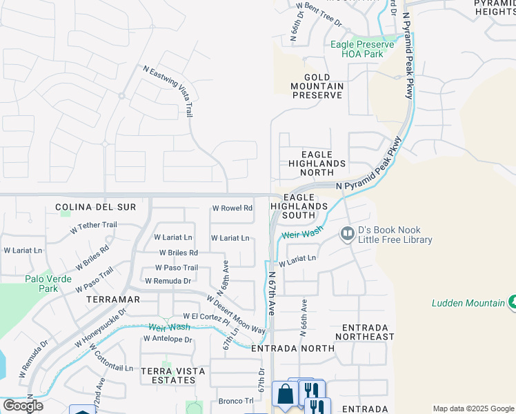 map of restaurants, bars, coffee shops, grocery stores, and more near 26515 North 67th Drive in Peoria