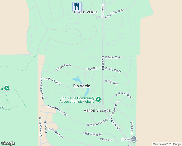 map of restaurants, bars, coffee shops, grocery stores, and more near 26223 North Loredo Lane in Rio Verde