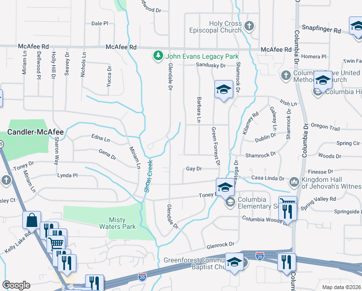 map of restaurants, bars, coffee shops, grocery stores, and more near 2219 Rosewood Road in Decatur