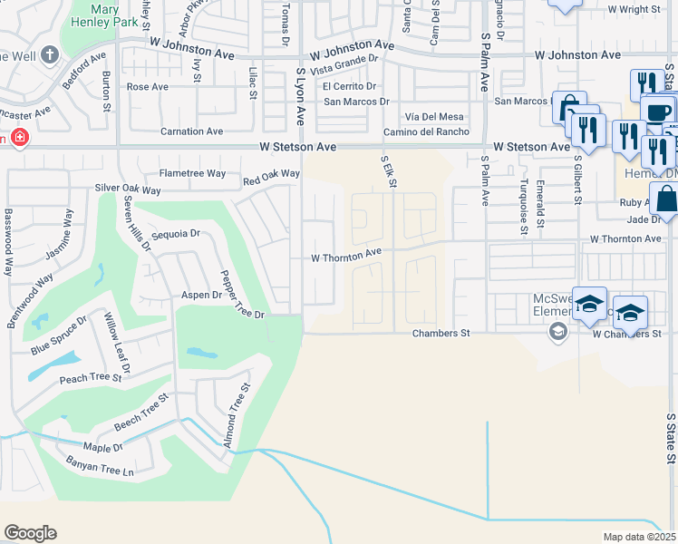map of restaurants, bars, coffee shops, grocery stores, and more near 1316 Zirconia Street in Hemet