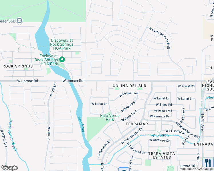 map of restaurants, bars, coffee shops, grocery stores, and more near 26932 North 73rd Drive in Peoria