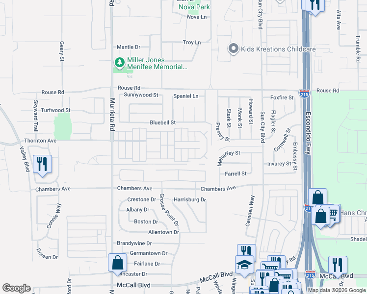 map of restaurants, bars, coffee shops, grocery stores, and more near Violet in Menifee
