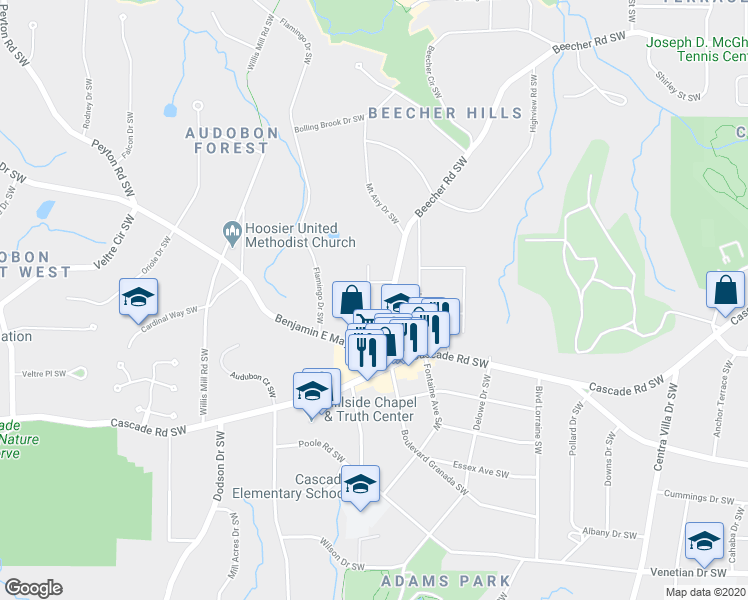 map of restaurants, bars, coffee shops, grocery stores, and more near 2360 Ashmel Court in Atlanta