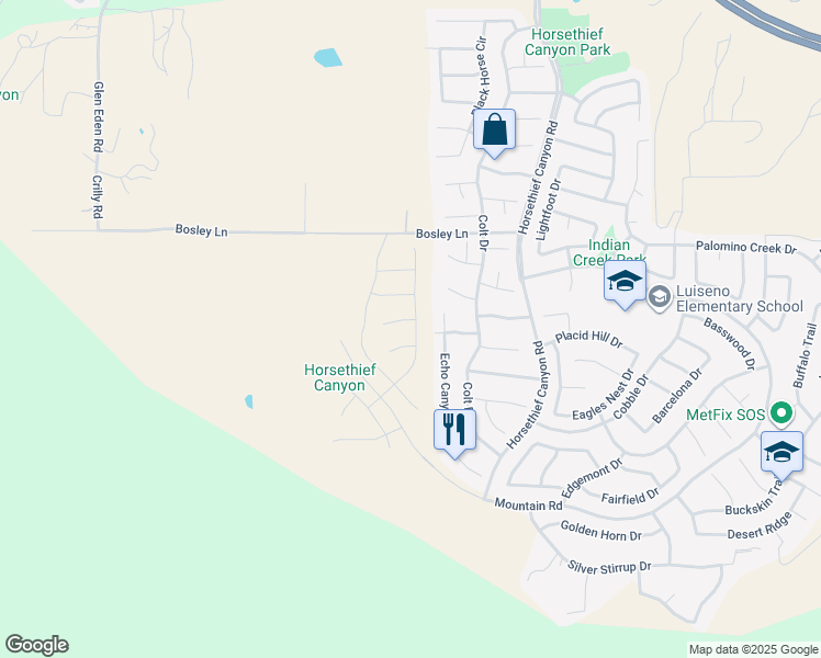 map of restaurants, bars, coffee shops, grocery stores, and more near 12837 Olympus Circle in Corona