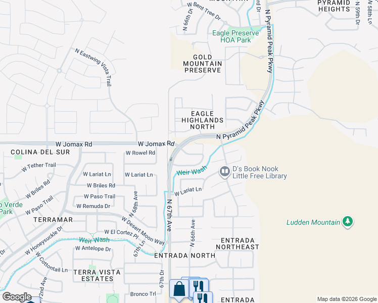 map of restaurants, bars, coffee shops, grocery stores, and more near 6606 West Rowel Road in Phoenix