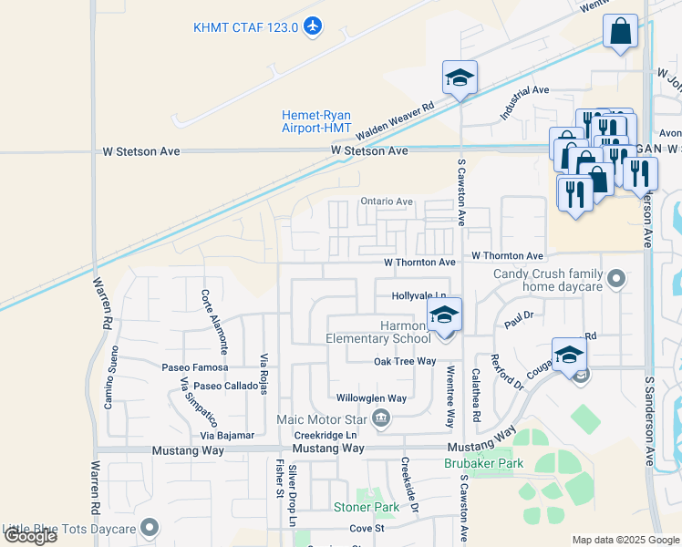map of restaurants, bars, coffee shops, grocery stores, and more near 4690 Country Grove Way in Hemet