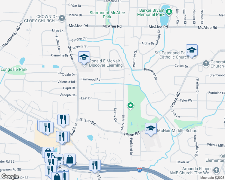 map of restaurants, bars, coffee shops, grocery stores, and more near 2231 Scotty Circle in Decatur