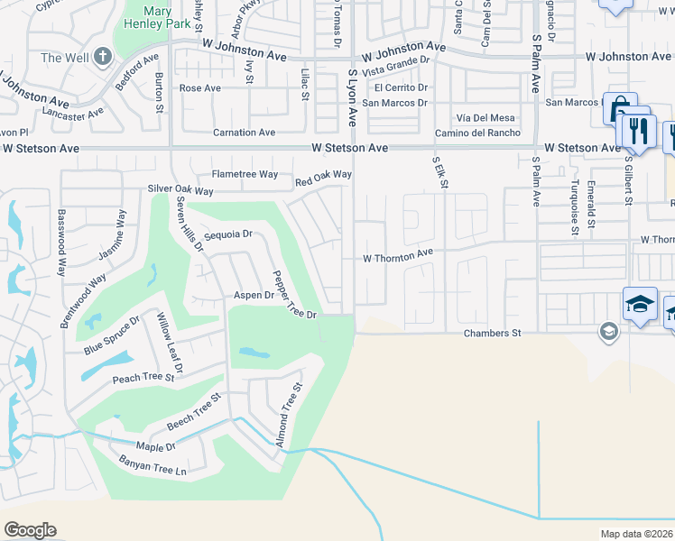 map of restaurants, bars, coffee shops, grocery stores, and more near 1387 Bishop Drive in Hemet